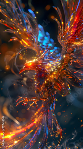 Abstract 3D Phoenix in Fiery Hues Emerging © tongpanyaluk