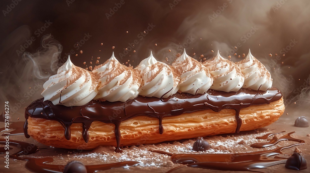 Eclair, capturing the indulgent and creamy interior. AI generate illustration - obrazy, fototapety, plakaty 