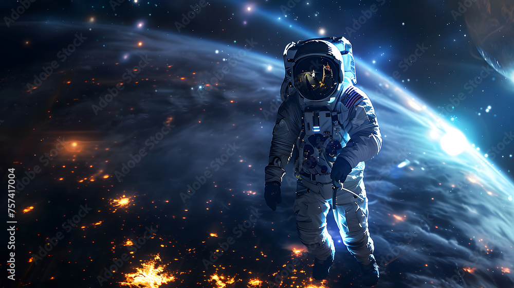Astronaut Floating in Space with Distant Stars