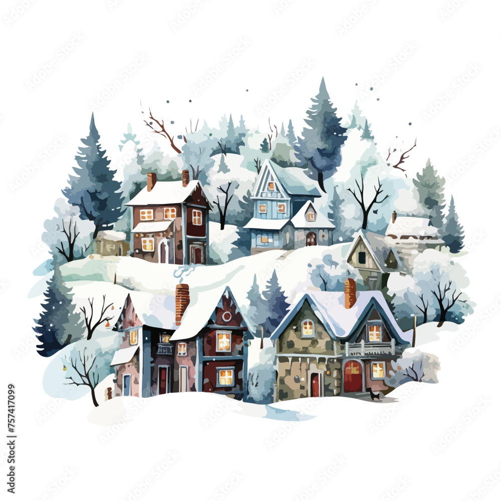 Winter Village Clipart isolated on white background