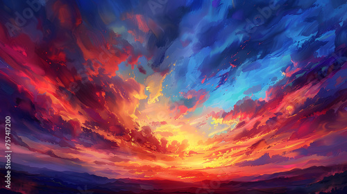 Surreal Sunset with Vibrant Cloud Patterns 