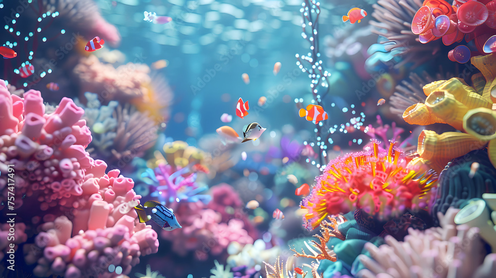 Abstract Underwater Landscape with Holographic Coral Reefs Abstract Underwater Landscape with Holographic Coral Reefs