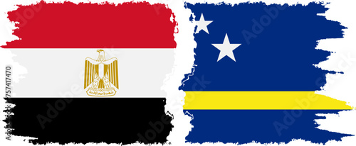 Curacao and Egypt grunge flags connection vector