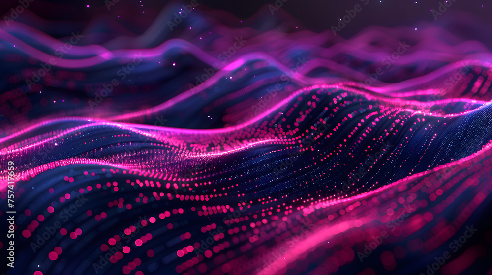 Digital Data Holographic 3D Wave in Purple and Blue