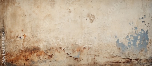 A closeup image of a dirty wall with various stains in brown and beige colors, resembling artwork. The building material appears to be wood or flooring covered in soil