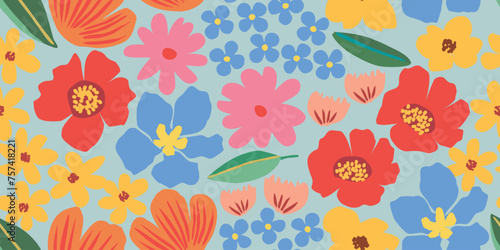 Exotic hand drawn flowers, seamless patterns with floral for fabric, textiles, clothing, wrapping paper, cover, banner, home decor, abstract backgrounds.