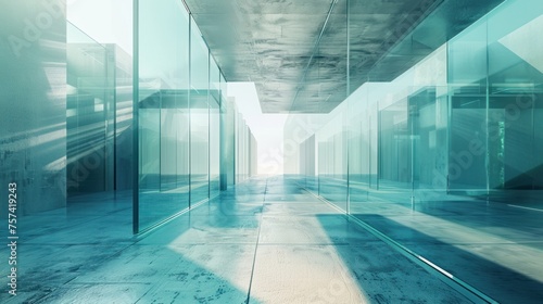 3d render glass wall building with futuristic architecture concrete floor design. AI generated