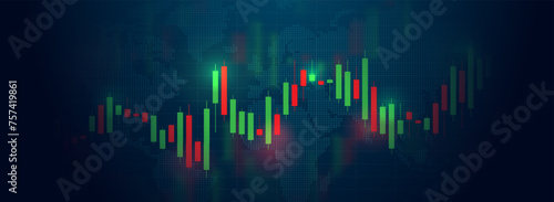 Bear market charts in a trading histogram on a dark blue background. The trend of the global stock market and Forex trading histograms. Charts of economic trends. Vector EPS 10.