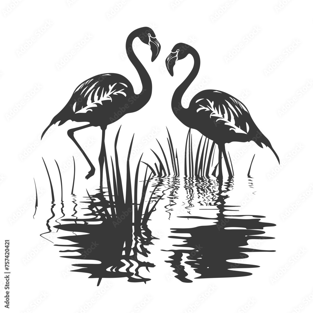 Fototapeta premium Silhouette Flamingos Birds black color only full body