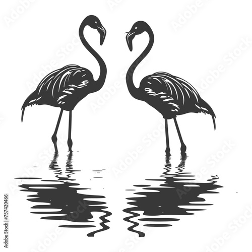 Silhouette Flamingos Birds black color only full body