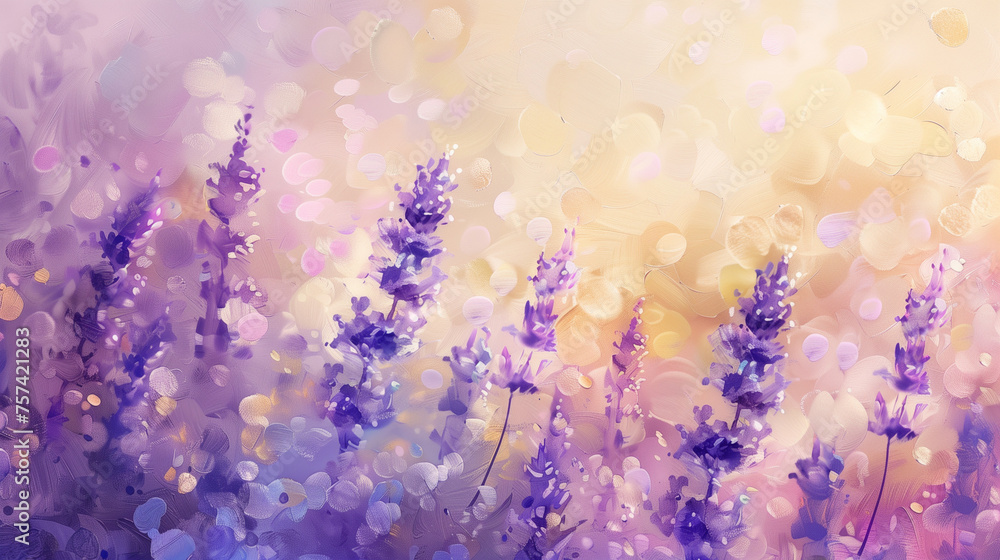 Painted lavender flowers on sunny day light bokeh background Painted lavender flowers on sunny day light bokeh background