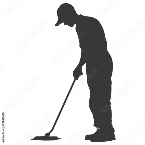 Silhouette janitor in action black color only full body