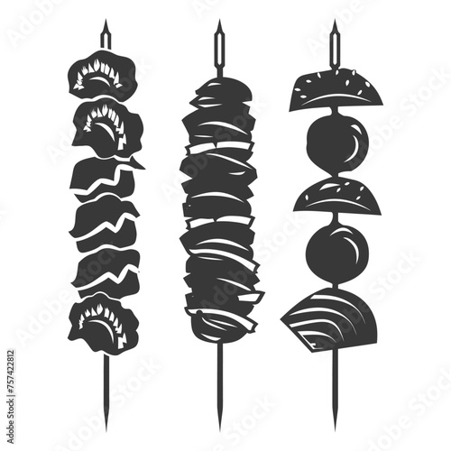Silhouette barbeque or kebab or satay food black color only