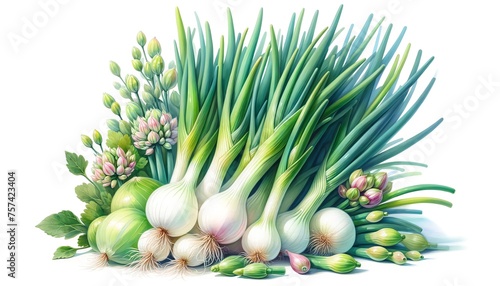 Watercolor painting of Spring Onions