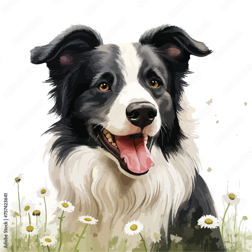 Meadow Border Collie Clipart isolated on white background