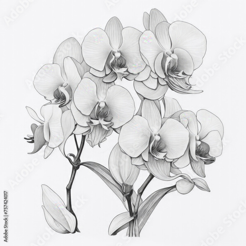 A Orchid tattoo traditional old school bold line on white background