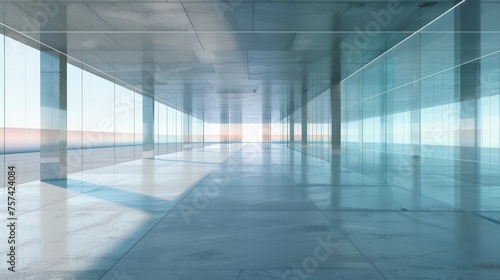 3d render glass wall building with futuristic architecture concrete floor design. AI generated