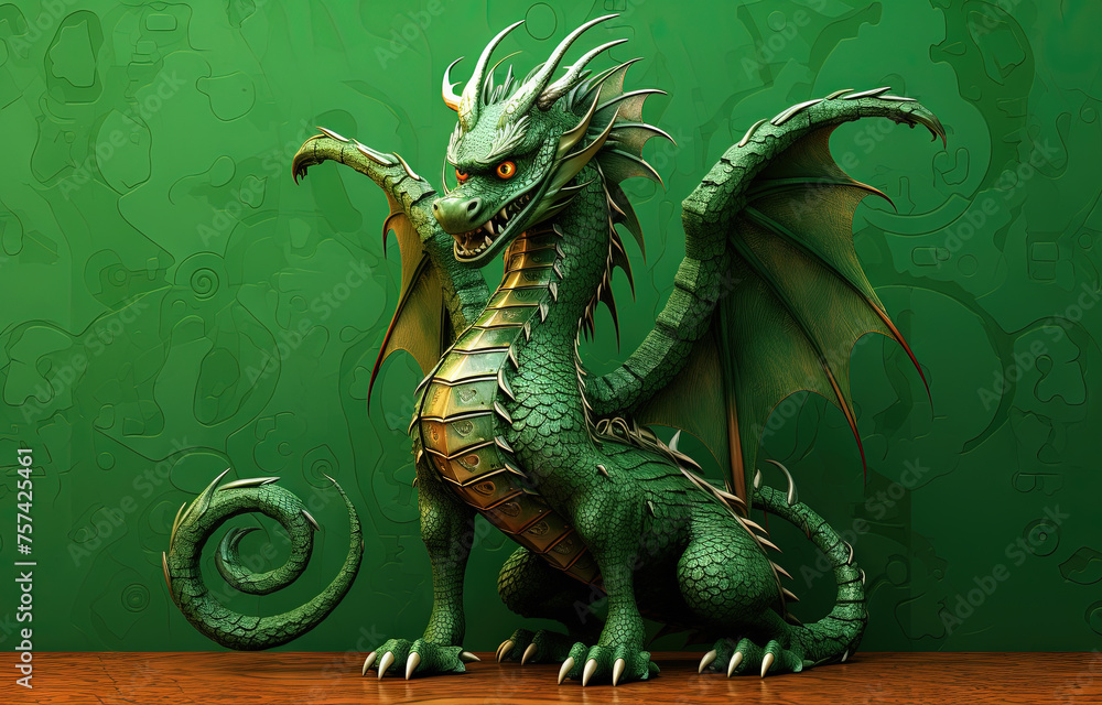 Fototapeta premium Green dragon, traditional mysterious monster of asian mythology.