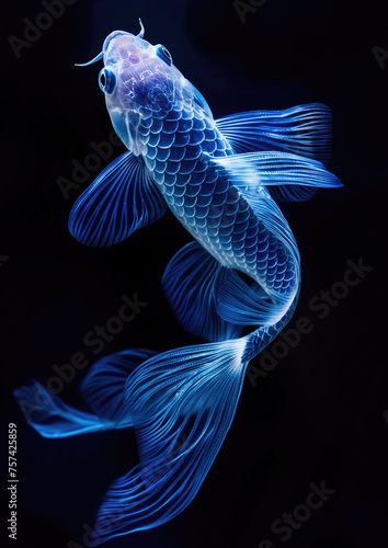 Luminescent Japanese fish, dark style.