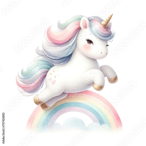 Cute unicorn painted watercolor illustration,Isolated cute watercolor unicorn clipart,adorable unicorn,Cute unicorn on a white background for design