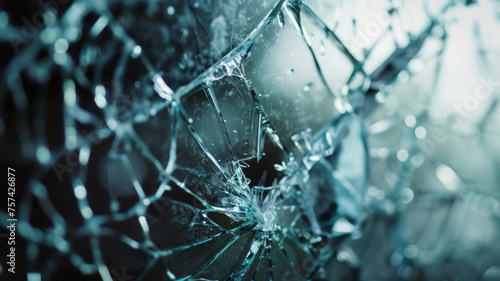 Intricate patterns of a shattered glass pane with a focus on details.