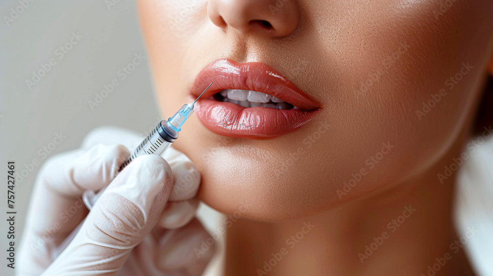 Lip Enhancement: Beauty Injections with Fillers Near Woman's Chin Lip Enhancement: Beauty Injections with Fillers Near Woman's Chin
