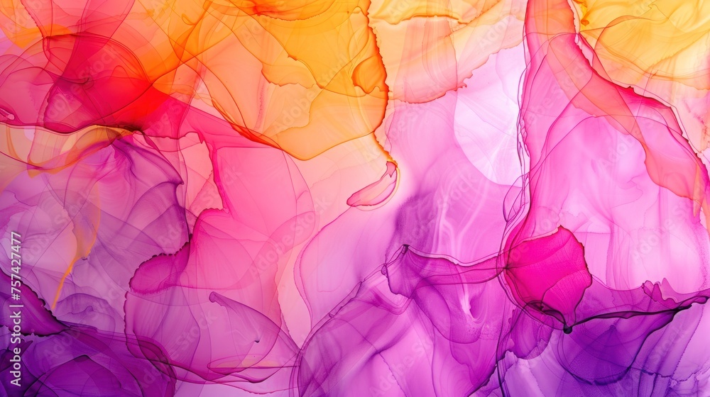 Abstract background of pink, purple and yellow watercolor with fluid art painting alcohol ink style.