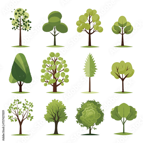 Collection of Stylized Green Tree Illustrations for Nature Design