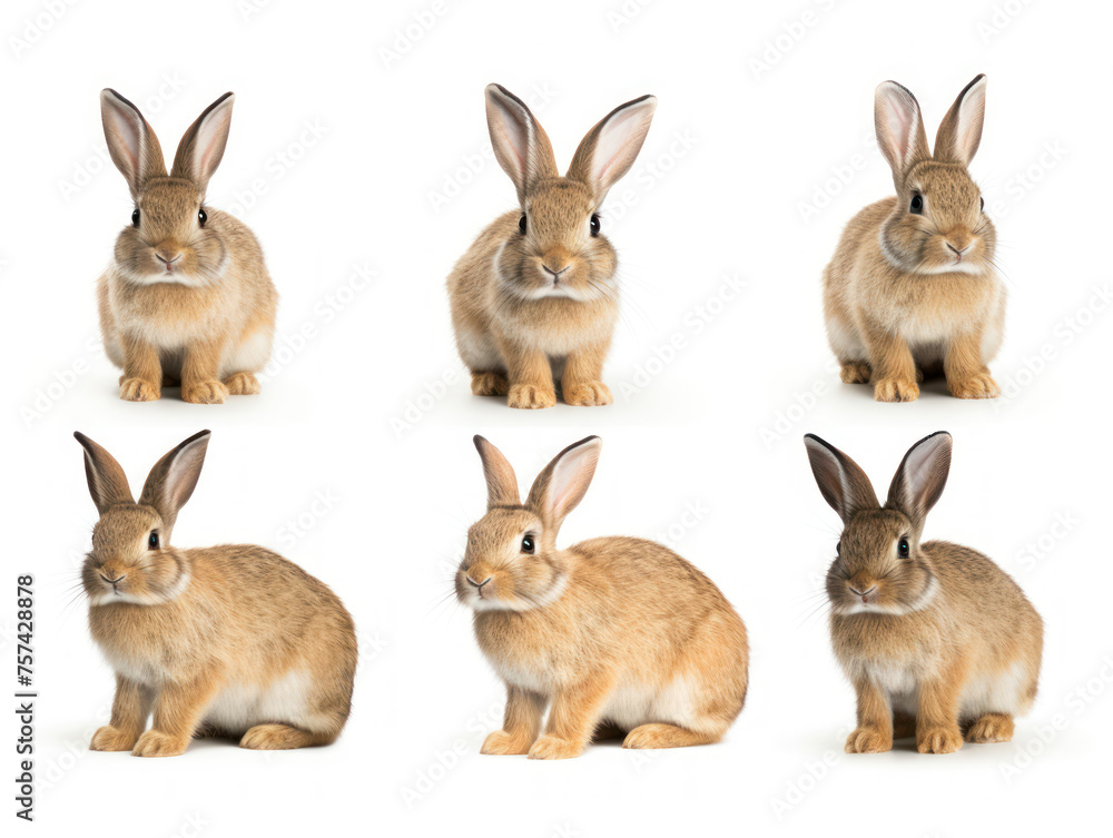 bunny collection set isolated on transparent background, transparency image, removed background
