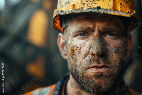 Close-up of a miner with safety helmet