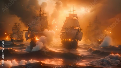 Pirate ship in a ferocious sea battle,generative ai