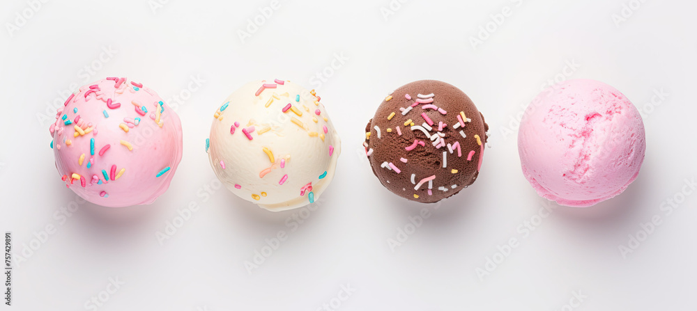 Top view of set of Ice cream ball. Isolated on white background
