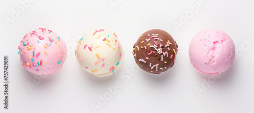 Top view of set of Ice cream ball. Isolated on white background