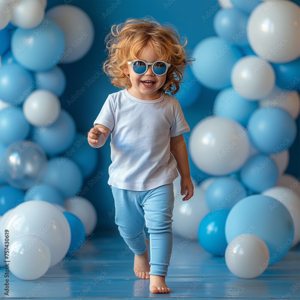 Fototapeta premium Portrait of cute girl with empty space of white t-shirt which good for mockup