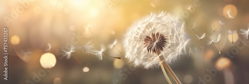 Dandelion seeds fly in the wind. The wind blows dandelion seeds.
