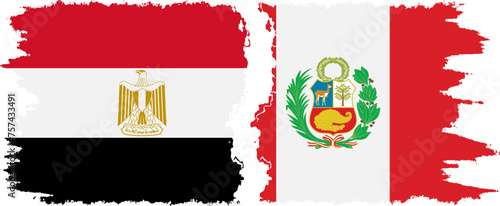 Peru and Egypt grunge flags connection vector
