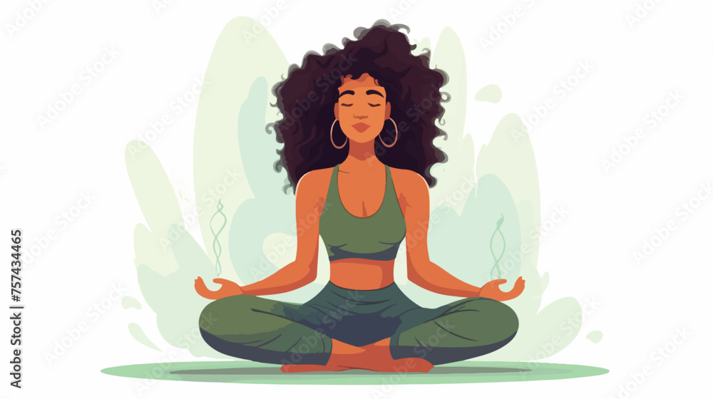 Black woman doing breathing exercise. Woman meditation