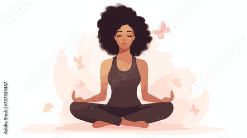 Black woman doing breathing exercise. Woman meditation