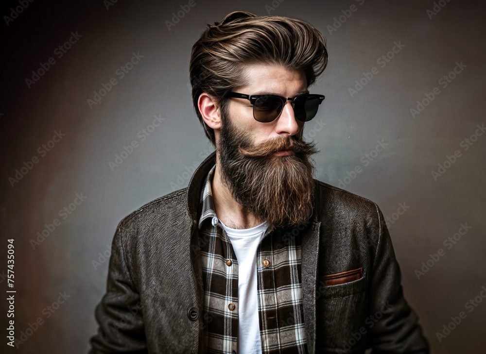 Obraz premium Stylish Hipster: Man with Long Beard and Waxed Mustache