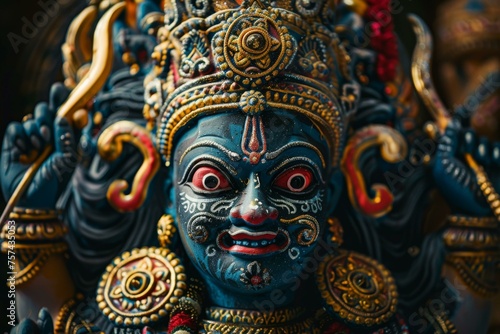 Kali Hindu goddess sculpture depicting the fierce deity of Hinduism in traditional Indian art © Superhero Woozie