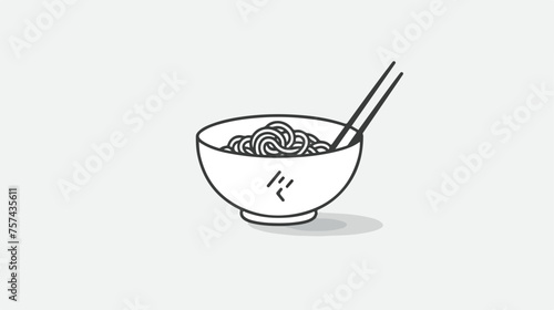 Bowl of noodles with a pair of chopsticks icon thin