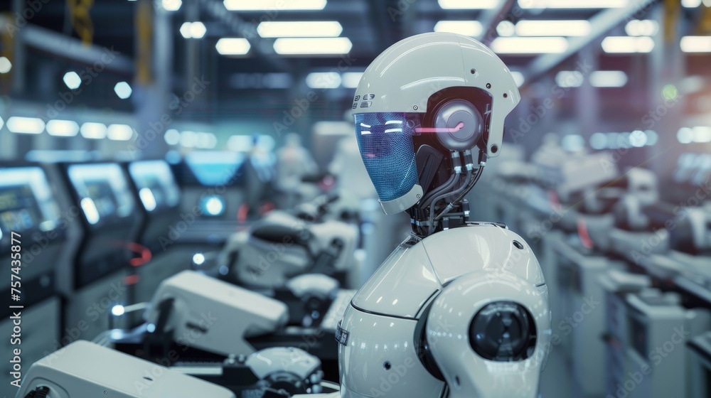A cutting-edge smart factory utilizing Industry 4.0 principles, featuring machine to machine A cutting-edge smart factory utilizing Industry 4.0 principles, featuring machine to machine