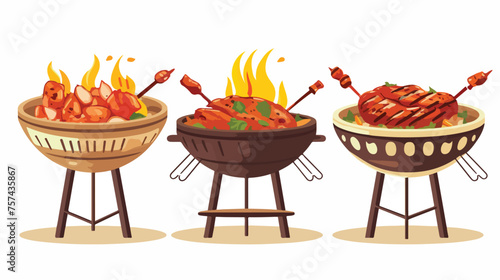 Brazier kebab and chicken . Vector illustration