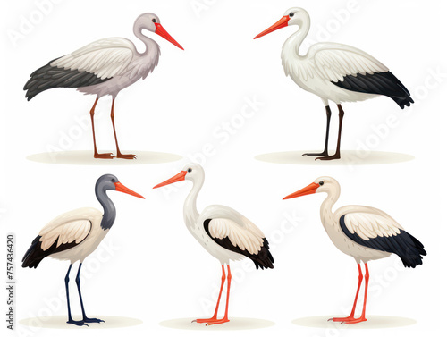 Stork collection set isolated on transparent background, transparency image, removed background