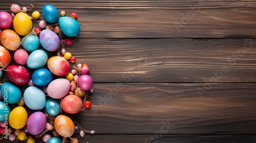 Easter eggs on a wooden background. Neural network AI generated art