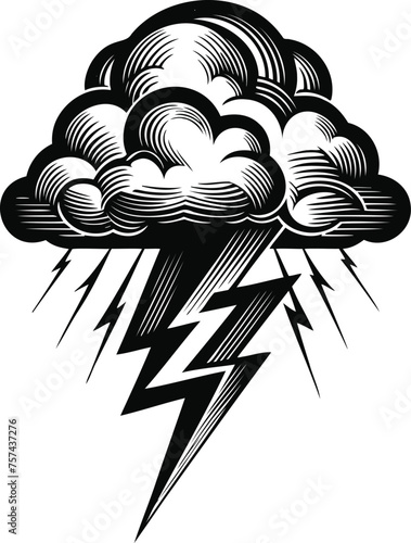 Lightning bolt striking from a cloud, thunderstorm, weather concept, vector illustration.