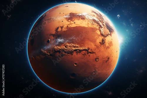 Stock photo of Mars in full view highlighting its red surface