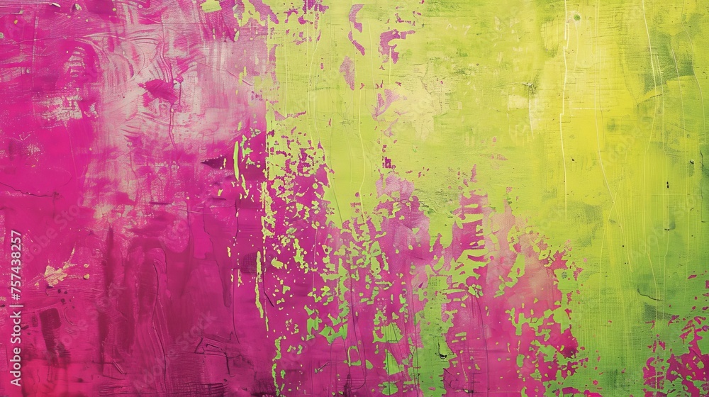 A dynamic fuchsia and lime green textured background, representing excitement and freshness.