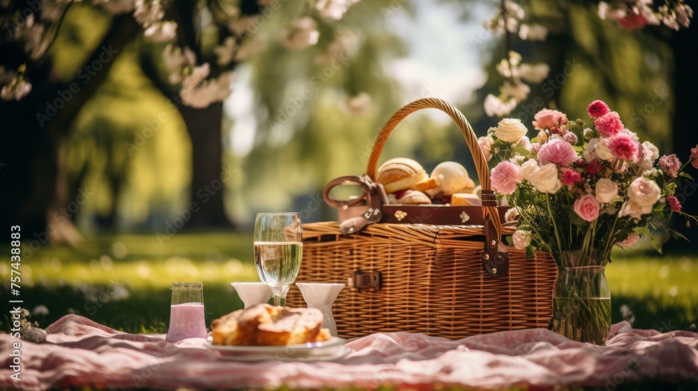 Immersing in the joy of a charming spring picnic amidst the beauty of nature s awakening