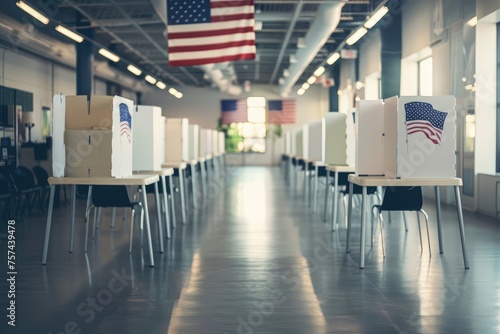 Interior of an empty polling place in the USA. . Elections in the USA and democracy concept, 